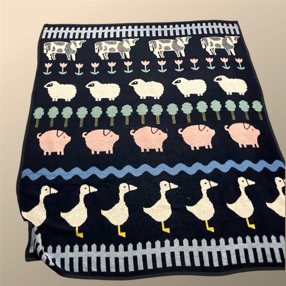 VTG 1986 Vuteks for‎ Crown Crafts Farm Animal Blanket Heavy Fleece 55x70